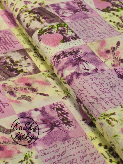 Bavlněná látka levandulový patchwork