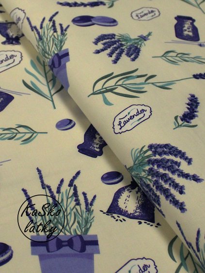 Bavlněná látka levandule a makronky