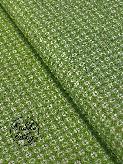 Bavlněná látka čtyřlístky na zelené