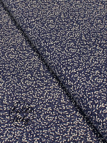 Bavlněná látka lístky na tmavě modré