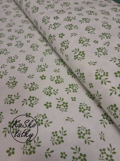 Zbytek - Bavlněná látka zelené květy na bílé  45 x 150 cm