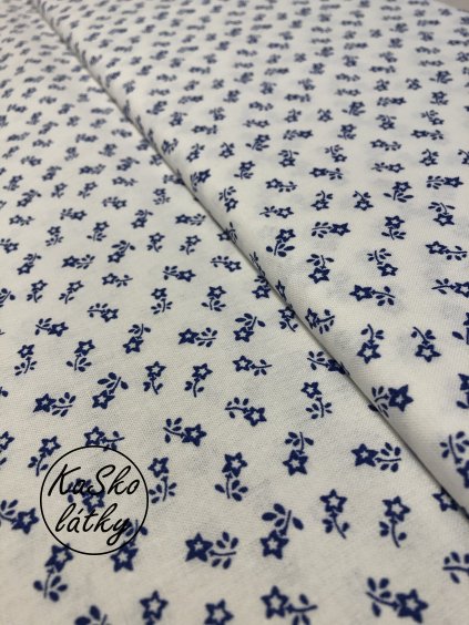 Zbytek - Bavlněná látka modré kytičky na bílé  50 x 150 cm