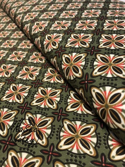 Bavlněná látka olivový kaleidoskop