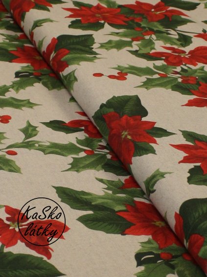 Zbytek - Režná látka vánoční hvězdy  30 x 140 cm