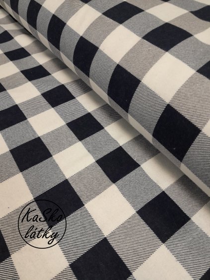 Zbytek - Flanel černo-bílá kostka  40 x 150 cm