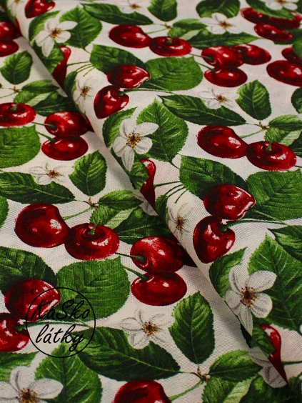 Zbytek - Režná látka třešně  40 x 140 cm