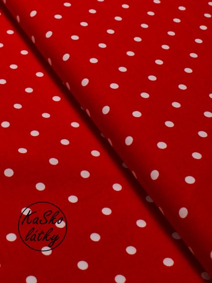 Zbytek - Bavlněná látka bílý puntík na červené  40 x 160 cm
