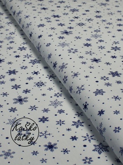 Zbytek - Bavlněná látka střední modré sněhové vločky  35 x 150 cm