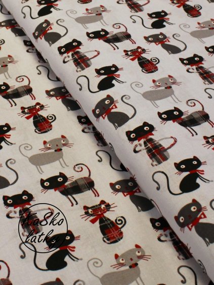Zbytek - Bavlněná látka s kočkami  75 x 160 cm