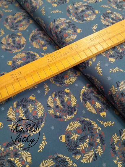 Zbytek - Bavlněná látka baňky na modré  30 x 145 cm