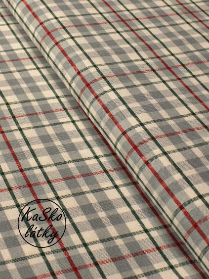 Bavlněná látka zeleno-červená kostka