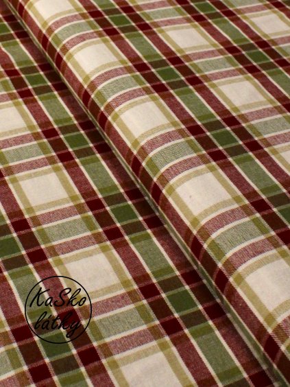 Bavlněná látka vínovo-zelená kostka