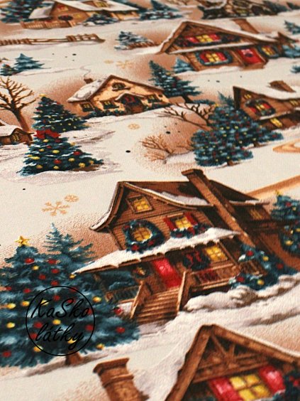 Zbytek - Ubrusovina zasněžená vesnice  25 x 50 cm