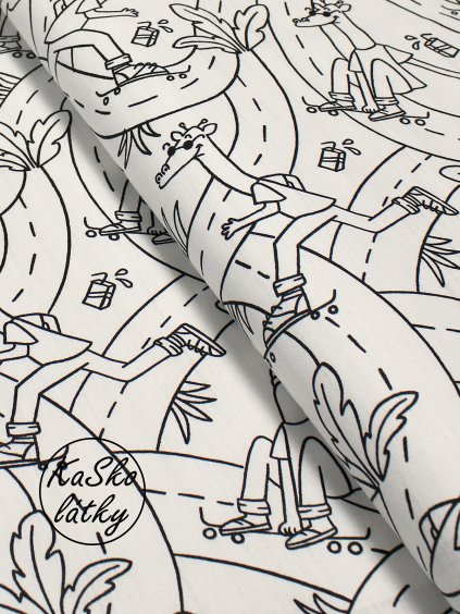 Bavlněná látka zvířata na skateboardu