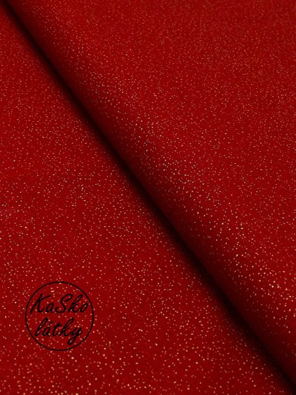 Zbytek - Bavlněná látka zlatý prach na červené  20 x 150 cm