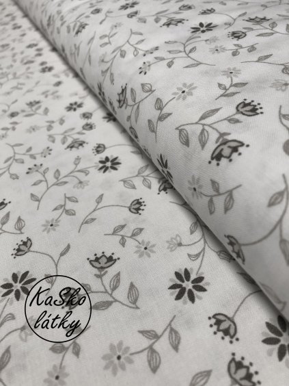 Zbytek - Bavlněná látka šedý květ na bílé  50 x 150 cm