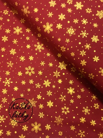 Zbytek - Bavlněná látka zlaté vločky na vínové  30 x 150 cm