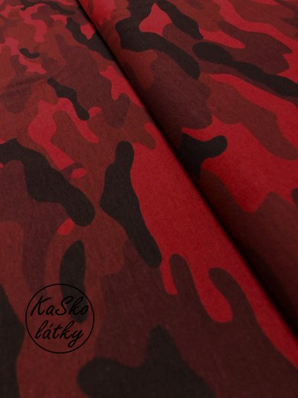 Zbytek - Bavlněná teplákovina červený maskáč  40 x 180 cm