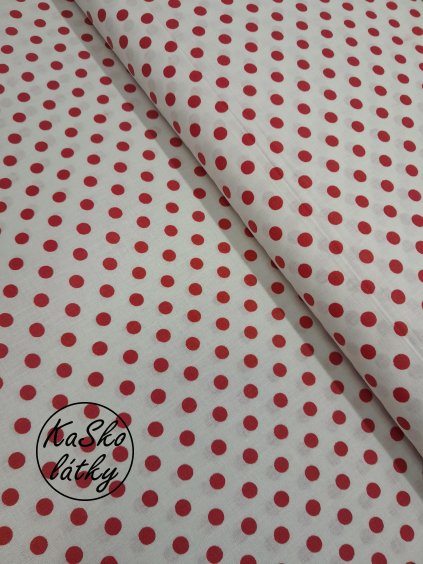 Zbytek - Bavlněná látka červený puntík na bílé  25 x 140