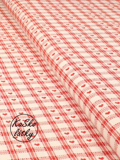 Zbytek - Bavlněná látka červená se srdíčky  40 x 140 cm