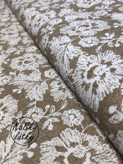 Zbytek - Bavlněná látka bílé chrpy na béžové  45 x 140 cm