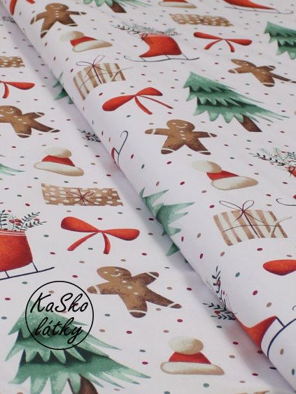Zbytek - Bavlněná látka vánoční motivy  60 x 160 cm