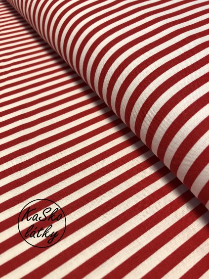 Zbytek - Bavlněná látka červený proužek  50 x 147 cm