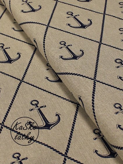 Zbytek - Režná látka modré kotvy  40 x 140 cm