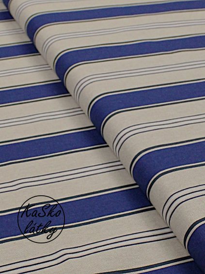 Zbytek - Režná látka modré pruhy  40 x 140 cm