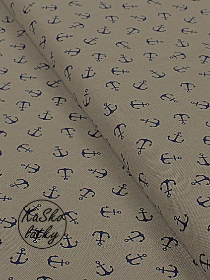 Zbytek - Režná látka modré kotvy  40 x 140 cm