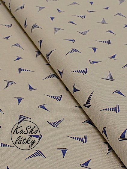 Zbytek - Režná látka modré plachetnice  40 x 140 cm