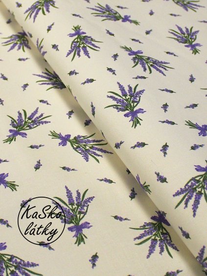 Zbytek - Bavlněná látka svazky levandule  55 x 150 cm