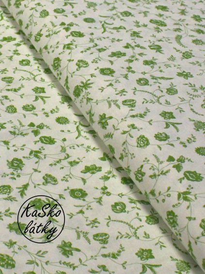 Bavlněná látka světle zelený květ