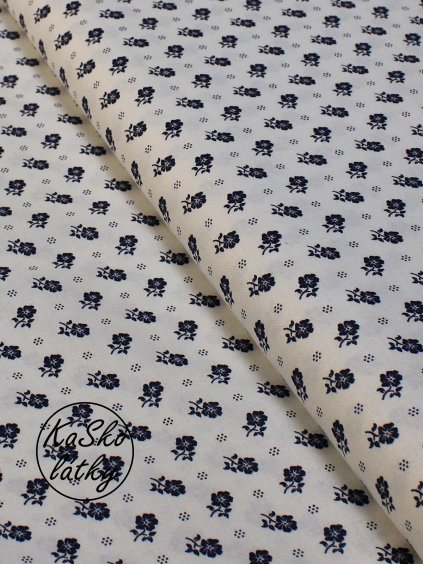 Zbytek - Bavlněná látka tmavě modrá kytka na bílé  65 x 140 cm