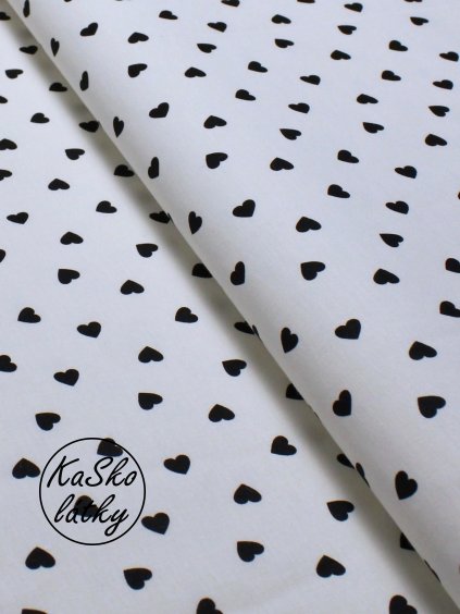 Zbytek - Bavlněná látka černá srdíčka  40 x 160 cm