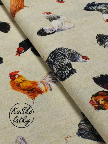 Režná látka slepice a kohouti
