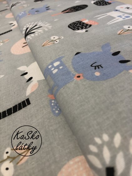 Zbytek - Bavlněná látka srnečci na šedé  40 x 160 cm