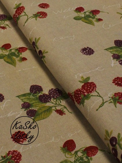 Režná látka lesní plody s bílým písmem