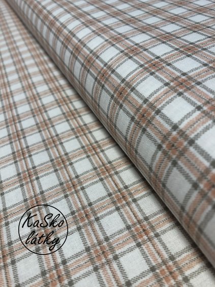 Zbytek - Bavlněná látka starorůžová a hnědá kostka  70 x 140 cm