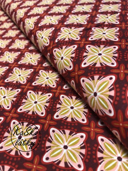 Zbytek - Bavlněná látka červený kaleidoskop  35 x 140 cm