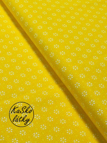 Bavlněná látka kvítky na žluté