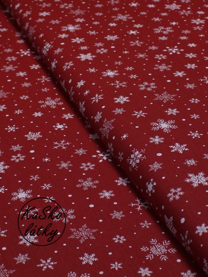 Zbytek - Bavlněná látka střední sněhové vločky na červené  40 x 150 cm