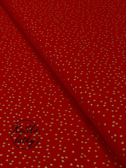 Zbytek - Bavlněná látka zlatý puntíky na červené  40 x 145 cm