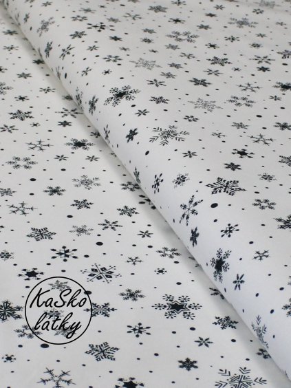 Zbytek - Bavlněná látka střední zelené sněhové vločky  70 x 150 cm