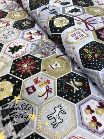 Zbytek - Bavlněná látka vánoční mozaika  70 x 140 cm