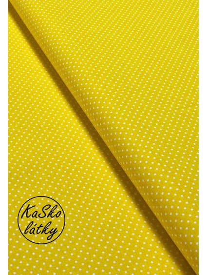 Bavlněná látka bílý puntík na světle žluté