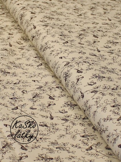 Zbytek - Bavlněná látka ptáčci na větvičkách  65 x 140 cm
