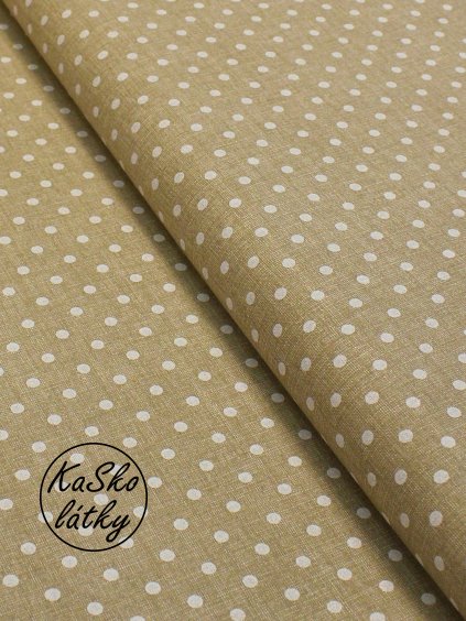 Bavlněná látka bílý puntík na béžové LP