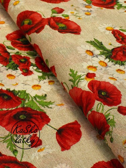 Režná látka vlčí mák a kopretiny