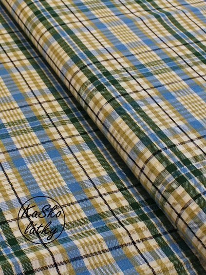 Bavlněná látka modro-zelená kostka